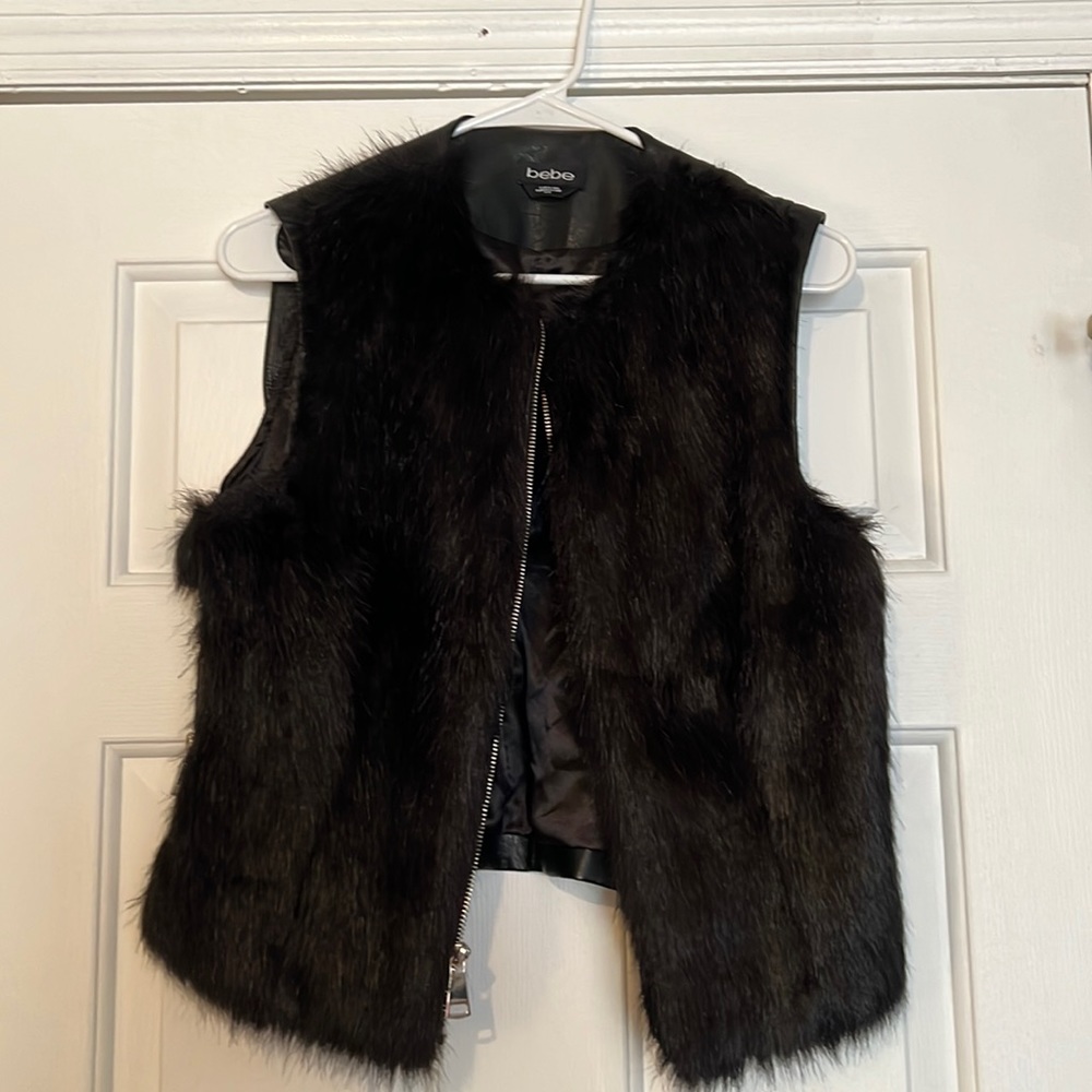 Bebe black leather/faux fur vest